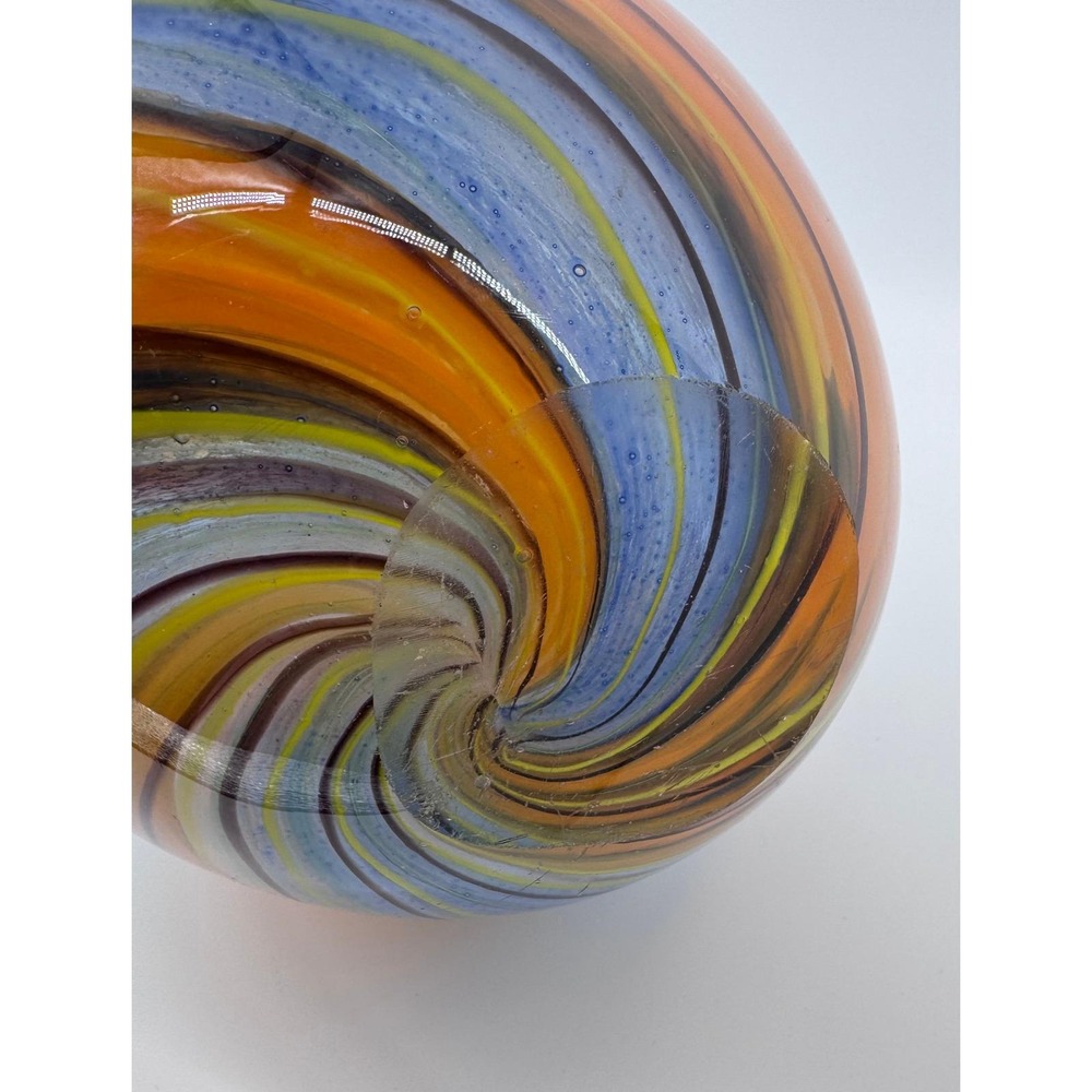 Murano Style Art Glass Vase Swirl Blue Orange Yellow Brown Hand Blown Tall Decor - Picture 11 of 11